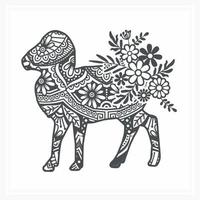 mandala de ovelhas com flor, ilustração vetorial. vetor