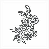 mandala de coelho com flor. vetor, arte de linha vetor