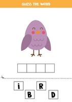 jogo de ortografia para crianças. pássaro bonito dos desenhos animados. vetor