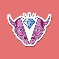 máscara de diabo roxo desenhada à mão com ilustração de doodle de diamante para impressão de adesivos etc vetor premium