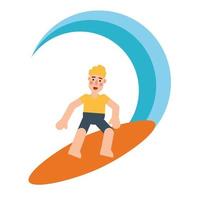 homem loiro surfando nas ondas. ilustração plana vetor