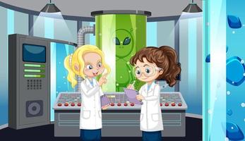 laboratório de ciências para experimentos químicos com cientista vetor