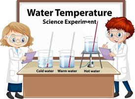 crianças cientistas explicando experimento de temperatura da água vetor