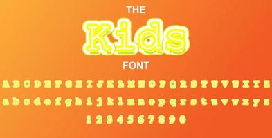 fonte de crianças e alfabeto com números. design de carta de tipografia vetorial. vetor