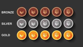 vetores planos definir design de ilustração de classificação de jogo. medalha de bronze, prata e ouro