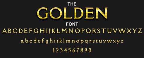 fonte dourada e alfabeto com números. design de carta de tipografia vetorial. vetor