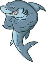 mascote de tubarão com raiva dos desenhos animados no fundo branco vetor