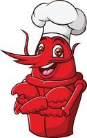 chef de lagosta engraçado dos desenhos animados no fundo branco vetor