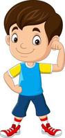 menino feliz dos desenhos animados com mostrando o músculo