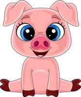desenho animado porco bebê fofo sentado vetor