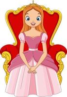 desenho animado linda princesa sentada no trono vetor