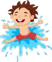 desenho animado garotinho brincando na água vetor