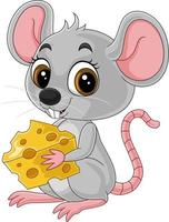 ratinho bonitinho dos desenhos animados segurando um queijo vetor