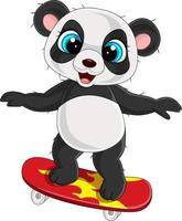 desenho animado pequeno panda jogando skate vetor