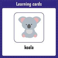 cartões de aprendizagem para crianças. animais. coala vetor