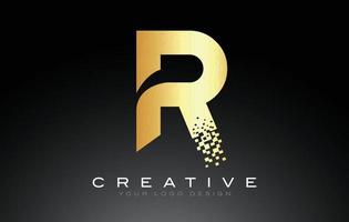 r design de logotipo de letra inicial com pixels digitais roxo dourado. vetor