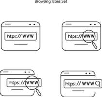 conjunto de ícones do navegador web isolado no fundo branco. ícone do navegador da web linha fina contorno símbolo do navegador da web linear para logotipo, web, app, ui. sinal simples do ícone do navegador. vetor