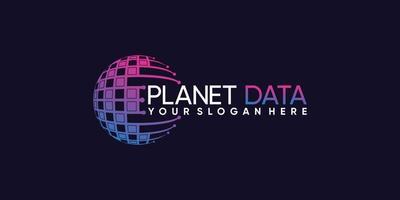 tecnologia de design de logotipo de dados do planeta com vetor premium de conceito criativo