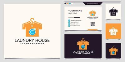 logotipo criativo da lavanderia com conceito de espaço negativo e vetor premium de design de cartão de visita