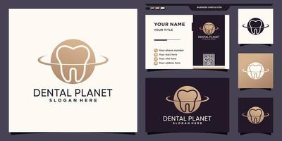 logotipo do planeta dental com conceito de espaço negativo e vetor premium de design de cartão de visita