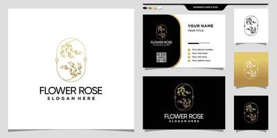 logotipo elegante flor rosa com estilo de arte de linha dourada e vetor premium de design de cartão de visita