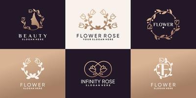 conjunto de design de logotipo de beleza e flor rosa com estilo linear e vetor premium de conceito único criativo