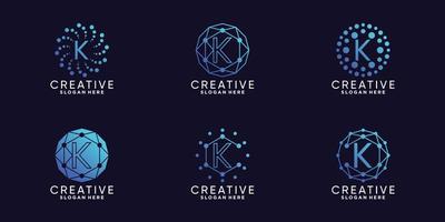 definir a letra inicial k da tecnologia de design de logotipo de monograma de pacote com arte de linha exclusiva e vetor premium de estilo de ponto