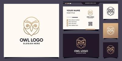 logotipo de coruja criativa com estilo linear e cartão de visita vetor