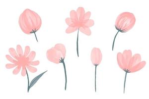 coleção de vetores de flores silvestres desenhadas à mão em aquarela rosa.