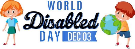 design de logotipo do dia mundial com deficiência com personagens de desenhos animados de crianças vetor