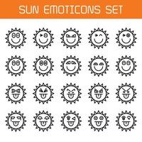 conjunto de emoticons de sol de sorriso vetor