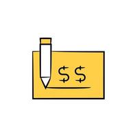 cheque de dólar e ilustração de tema amarelo de ícone de caneta vetor