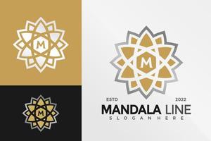 modelo de ilustração vetorial de design de logotipo de flor mandala letra m vetor