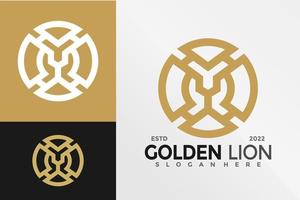 modelo de ilustração vetorial de design de logotipo de círculo de leão dourado vetor