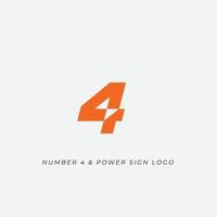 número 4 quatro e modelo de ícone de logotipo de sinal de energia de relâmpago elétrico vetor
