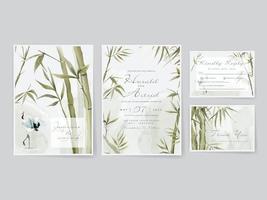 cartões de convite de casamento com elegante bambu desenhado à mão vetor