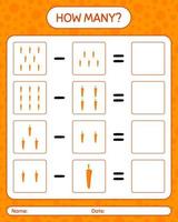 quantos jogo de contagem com cenoura. planilha para crianças pré-escolares, folha de atividades para crianças, planilha para impressão vetor