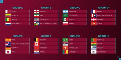 as bandeiras do futebol participante 2022 no catar são classificadas por grupo. vetor