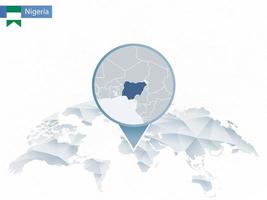 mapa-múndi arredondado abstrato com mapa detalhado fixado da Nigéria. vetor