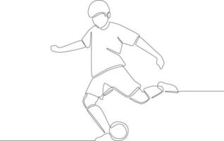 desenho de uma linha contínua de jogador de futebol profissional em fundo branco de ação isolado. moderna única linha desenhar design gráfico ilustração vetorial. vetor