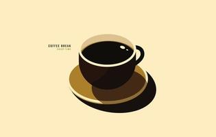 xícara de café fresca mínima isolada no fundo branco, ilustração vetorial de xícara de café, hora do café para o conceito de pausa de trabalho vetor