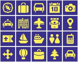 conjunto de vetores de estilo de arte de pixel de 8 bits de ícone de viagem