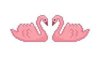 ilustração vetorial de pixel de casal de cisne rosa vetor