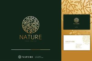 árvore de ouro deixa design de logotipo de padrão arredondado da natureza com modelo de cartão de visita vetor