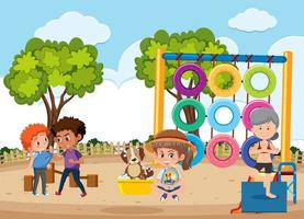 cena de playground com desenhos animados de crianças vetor