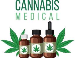 cannabis medicinal em garrafa marrom vetor