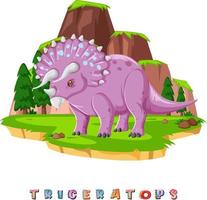 cartão de palavras de dinossauro para triceratops vetor