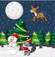 tema de natal com boneco de neve e animais vetor