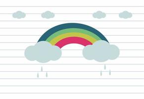 arco-íris pastel e ilustração vetorial de fundo de nuvem