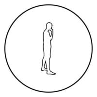 homem pensando em pé silhueta pessoa pensativa vista lateral ícone ilustração de cor preta em círculo redondo vetor